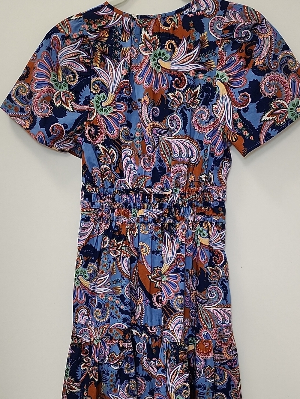 Anthro Somerset Mini Dress multicolor paisley print smocked waist tiered Sz S - Picture 13 of 16